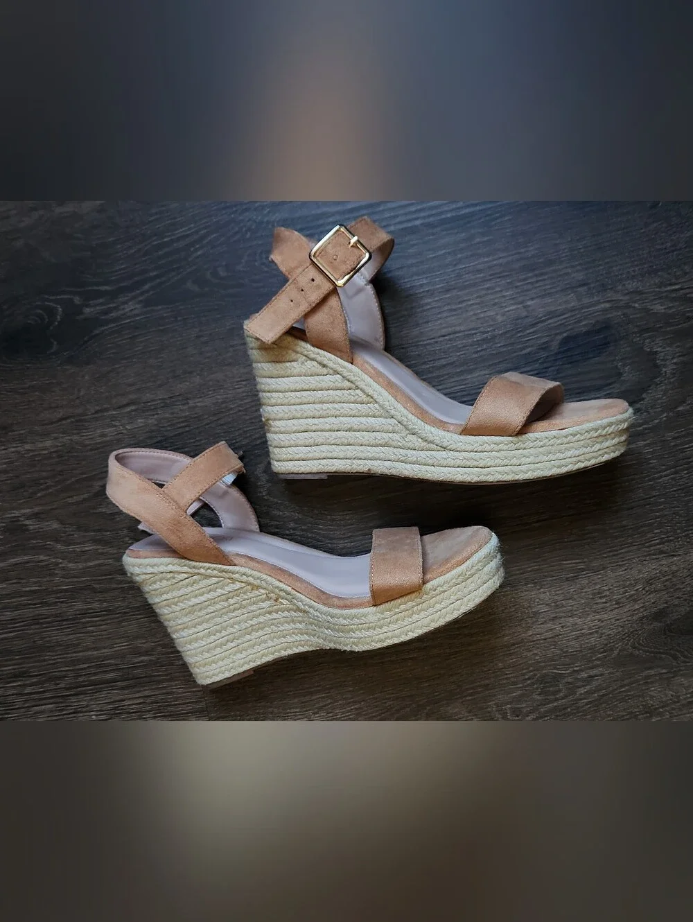 Suede Espadrille Wedge Sandals in Tan